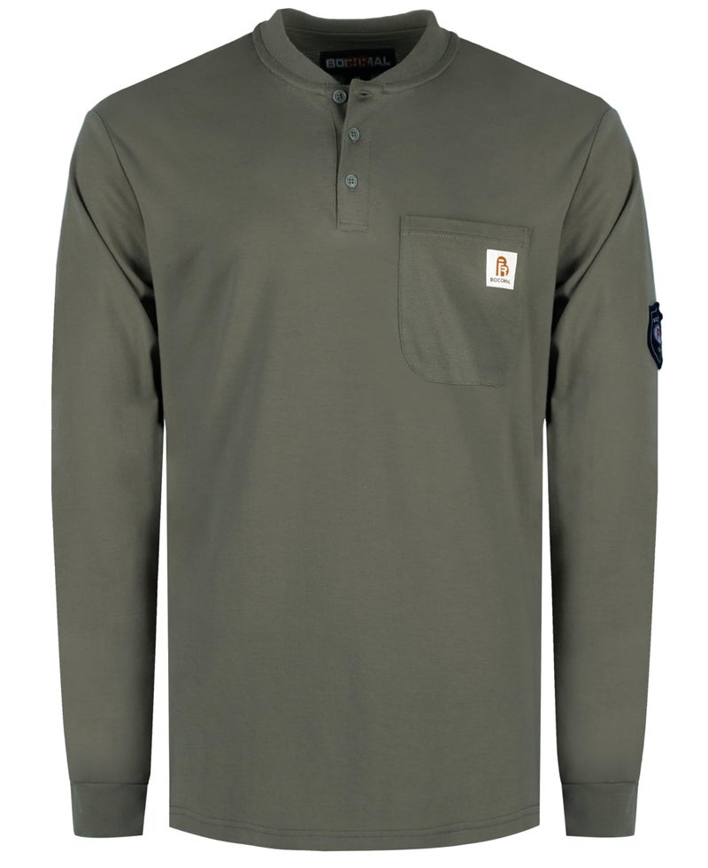 BOCOMAL FR Shirts Flame Resistant Shirt 5.5oz 100% Cotton Gray Light Weight CAT2 Fire Retardant Henley Shirts - Image 1